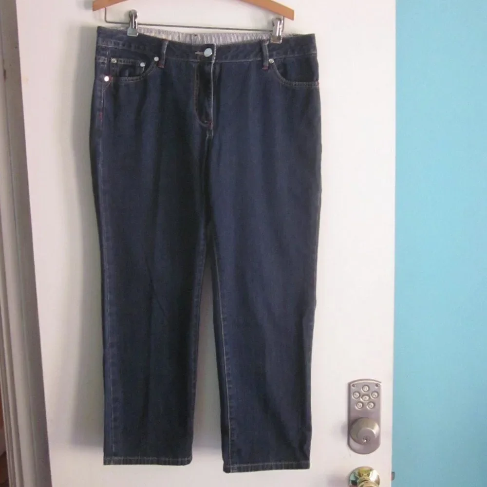 Faconnable Womens Size 10 Cropped Dark Denim Jeans Straight Leg 9.5